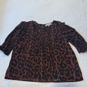LOFT Brown Leopard Print Blouse with Ruffle Sleeves